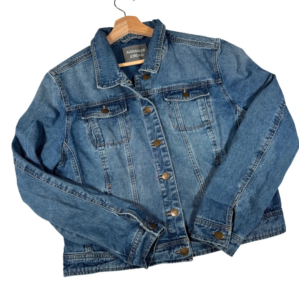 Alexander Jordan Denim Jacket Womens Large Blue Medium Wash Cotton RN149523